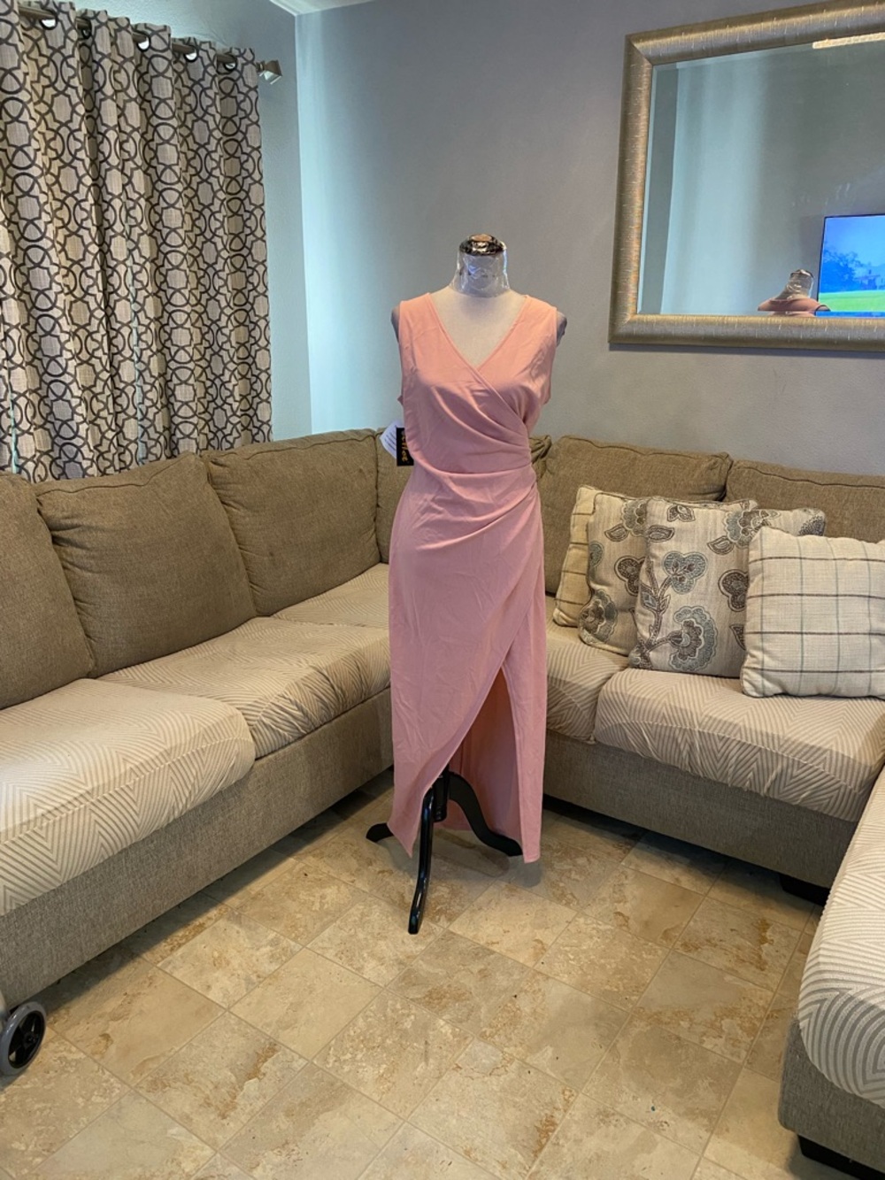 Pink i Hot sleeveless faux-wrap maxi dress Women XL V Neck With Slit NWT